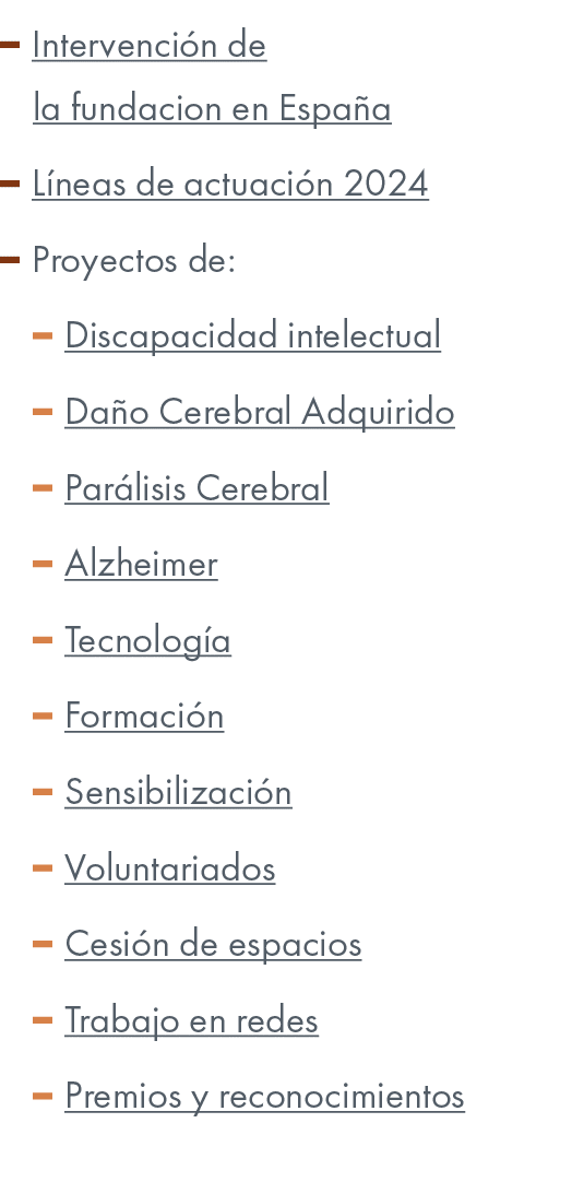 ￼ Intervenci n de la fundacion en Espa a ￼ L neas de actuaci n 2024 ￼ Proyectos de: ￼ Discapacidad intelectual ￼ Da o...