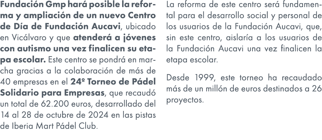 Fundaci n Gmp har posible la reforma y ampliaci n de un nuevo Centro de D a de Fundaci n Aucavi, ubicado en Vic lvar...