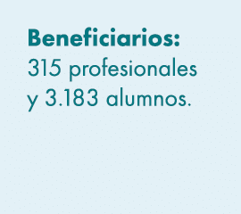 Beneficiarios: 315 profesionales y 3.183 alumnos. 