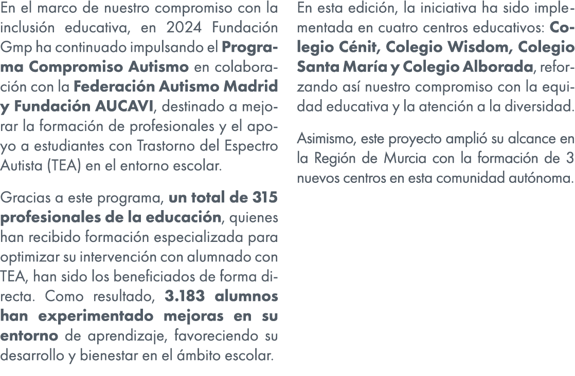 En el marco de nuestro compromiso con la inclusi n educativa, en 2024 Fundaci n Gmp ha continuado impulsando el Progr...