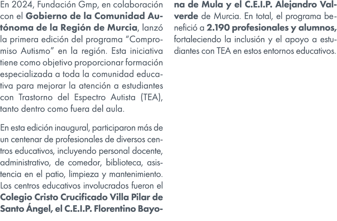 En 2024, Fundaci n Gmp, en colaboraci n con el Gobierno de la Comunidad Aut noma de la Regi n de Murcia, lanz la pri...