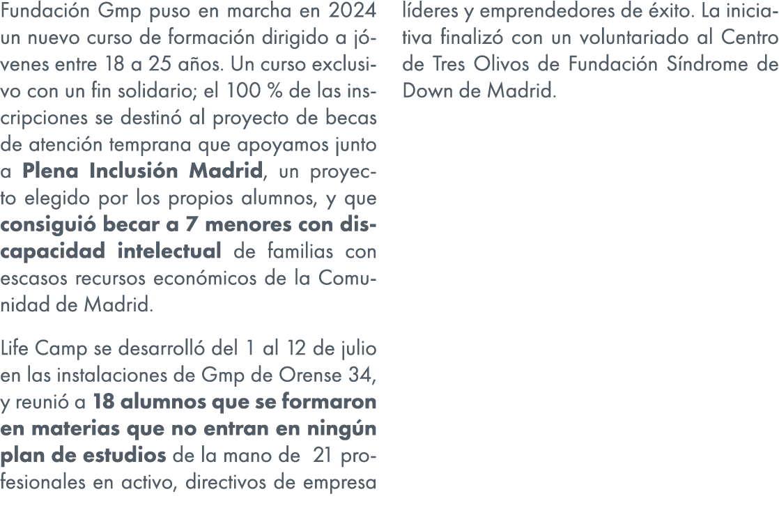 Fundaci n Gmp puso en marcha en 2024 un nuevo curso de formaci n dirigido a j venes entre 18 a 25 a os. Un curso excl...