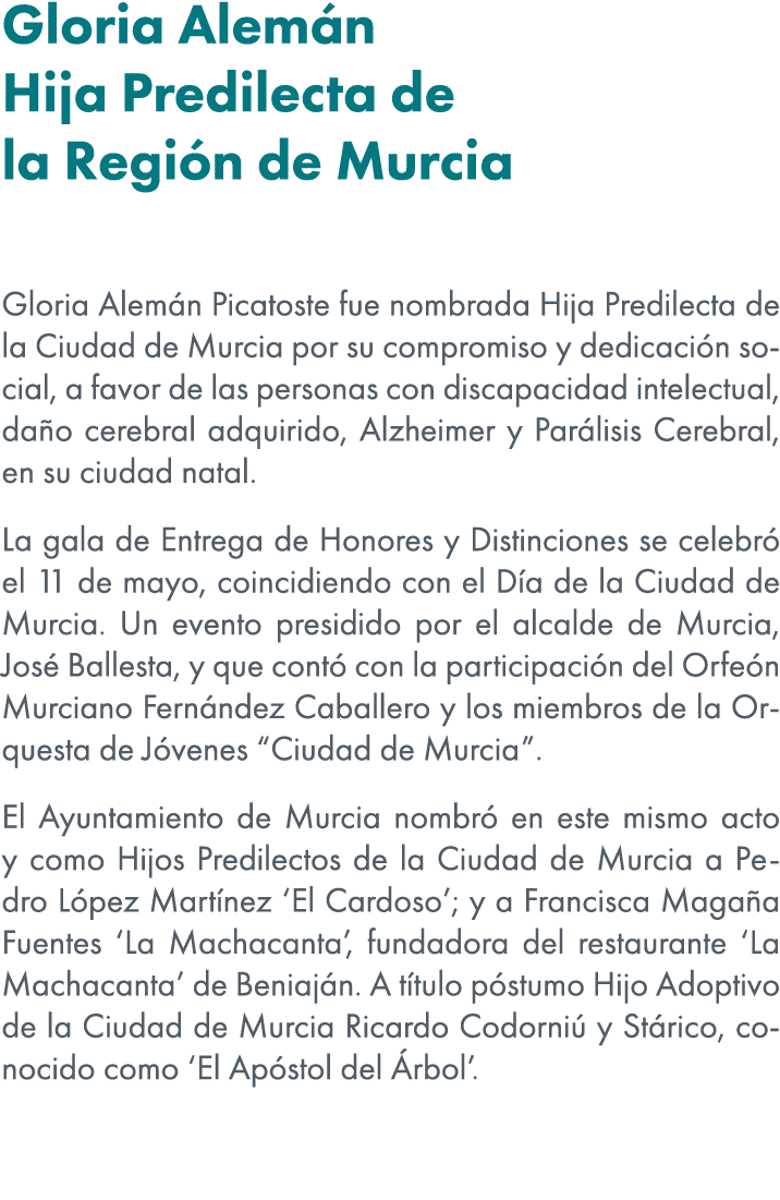 Gloria Alem n Hija Predilecta de la Regi n de Murcia Gloria Alem n Picatoste fue nombrada Hija Predilecta de la Ciuda...