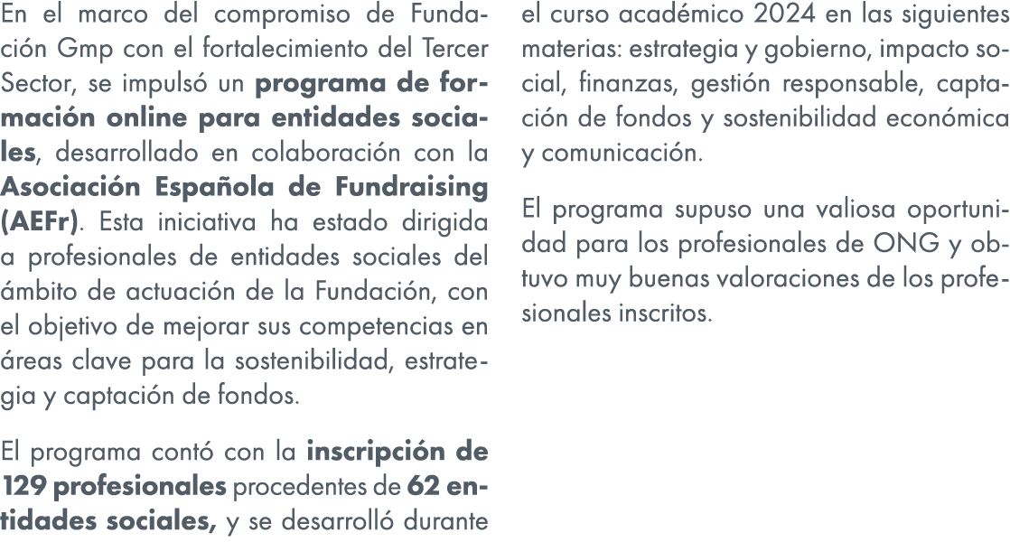 En el marco del compromiso de Fundaci n Gmp con el fortalecimiento del Tercer Sector, se impuls un programa de forma...