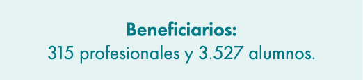 Beneficiarios: 315 profesionales y 3.527 alumnos. 