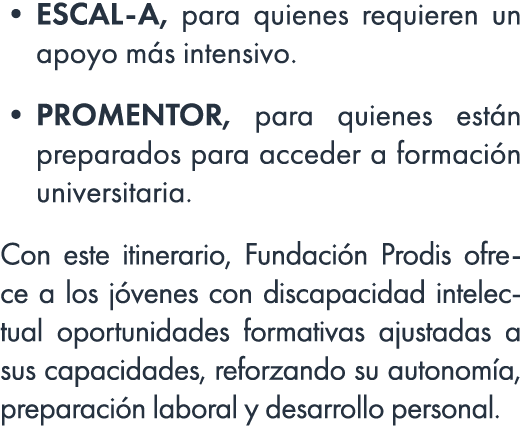 • ESCAL A, para quienes requieren un apoyo m s intensivo. • PROMENTOR, para quienes est n preparados para acceder a f...