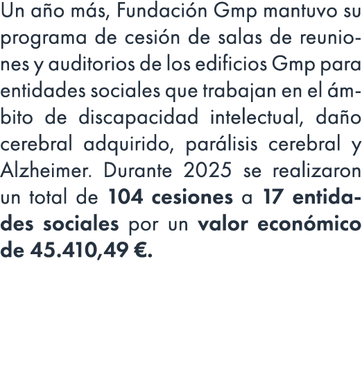 Un a o m s, Fundaci n Gmp mantuvo su programa de cesi n de salas de reuniones y auditorios de los edificios Gmp para ...