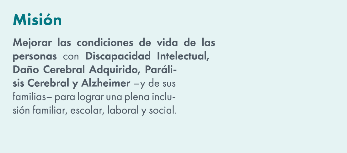 Misi n Mejorar las condiciones de vida de las personas con Discapacidad Intelectual, Da o Cerebral Adquirido, Par lis...