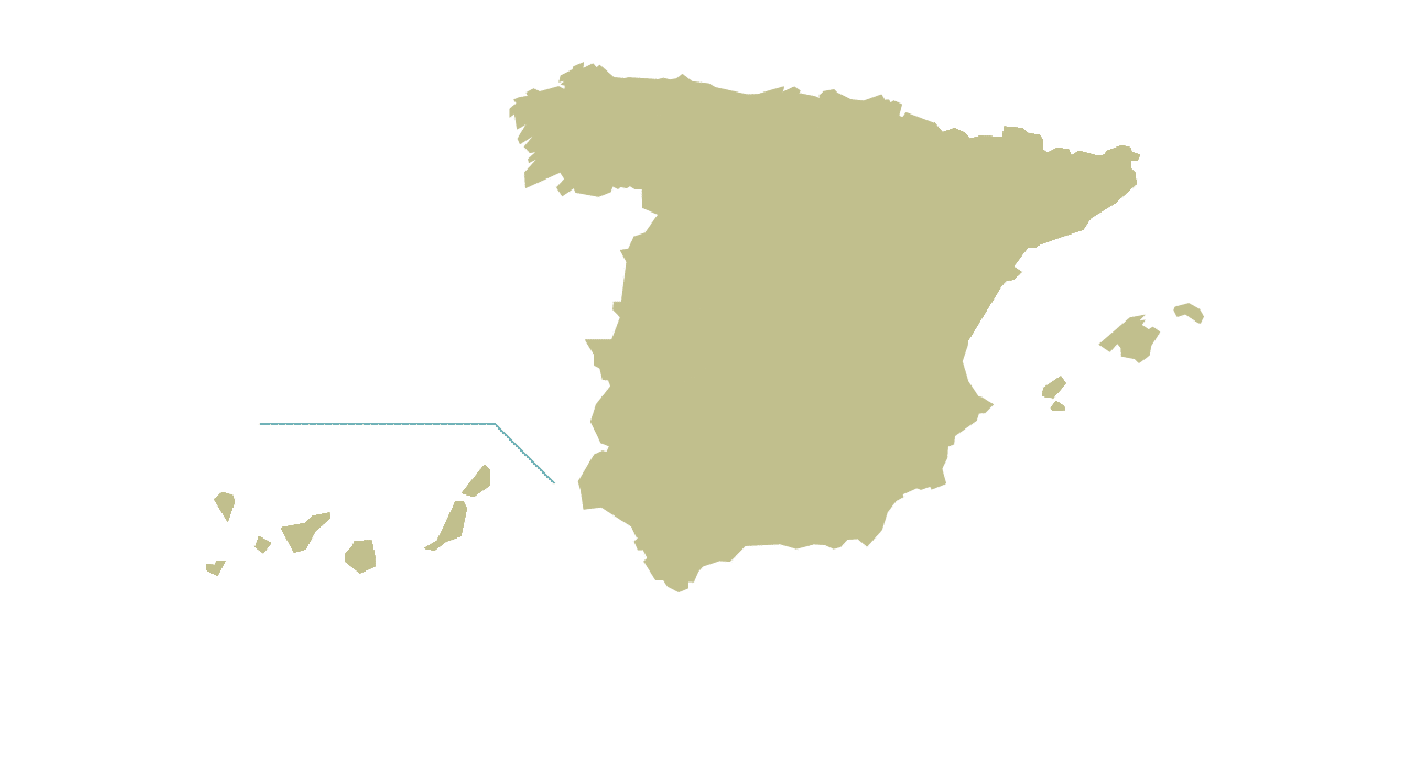 Mapa que muestra la pen nsula ib rica y las islas Canarias destacadas en un color uniforme sobre un fondo blanco. Descripci n generada con IA