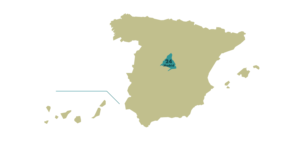 Mapa de Espa a con un rea destacada en el centro y una l nea que conecta a las Islas Canarias en la parte inferior izquierda.  Descripci n generada con IA