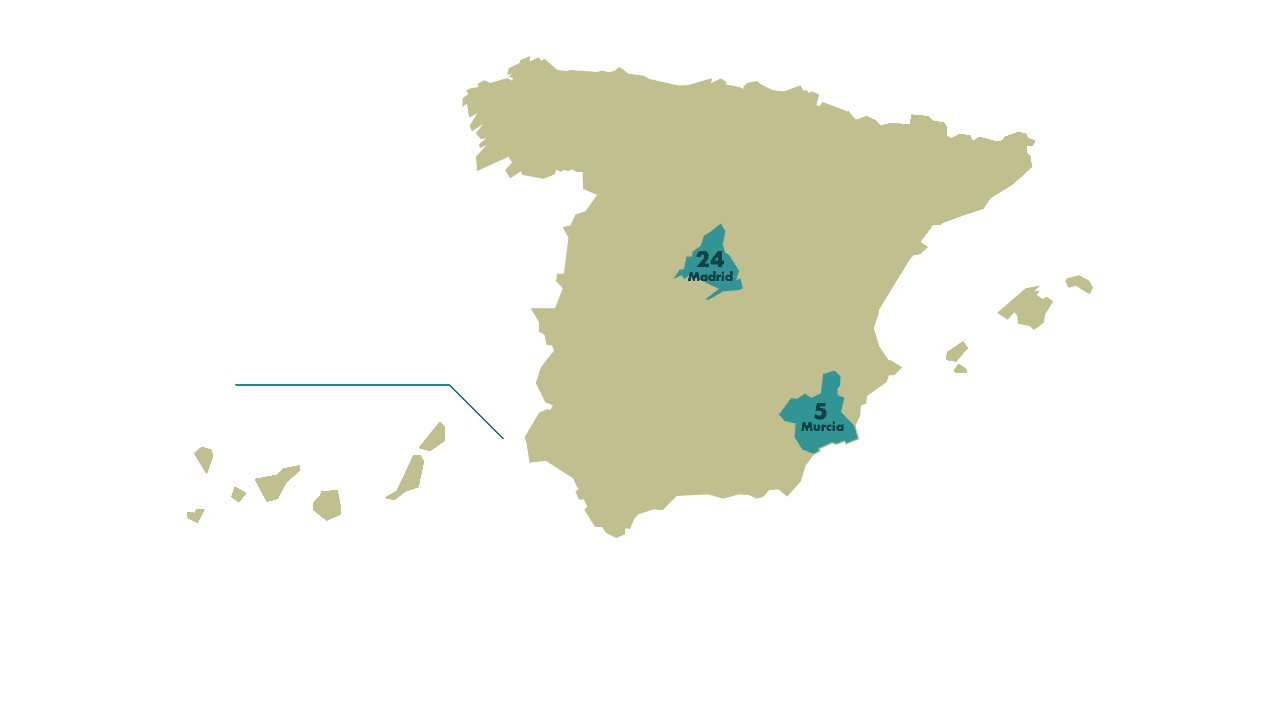 Mapa de Espa a que destaca dos regiones con n meros y nombres en un estilo simple y colores planos. Descripci n generada con IA