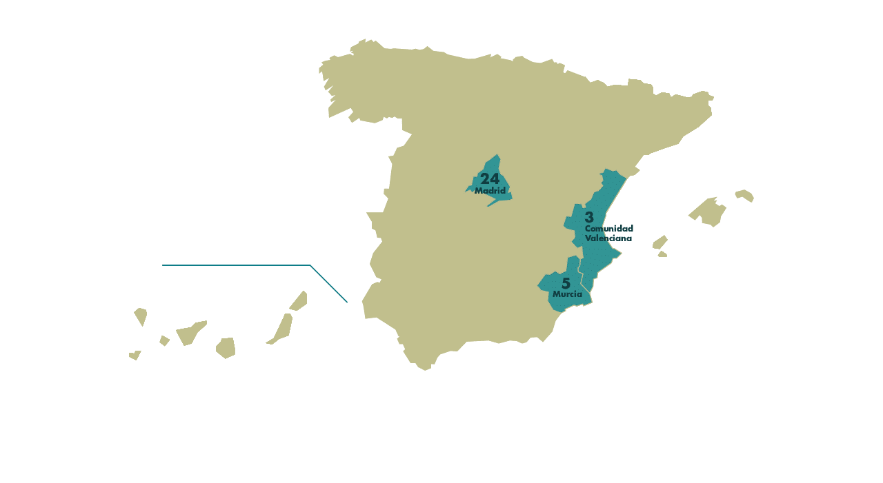 Mapa de Espa a que destaca en azul la Comunidad Valenciana y muestra n meros en tres reas espec ficas dentro de esta regi n.  Descripci n generada con IA