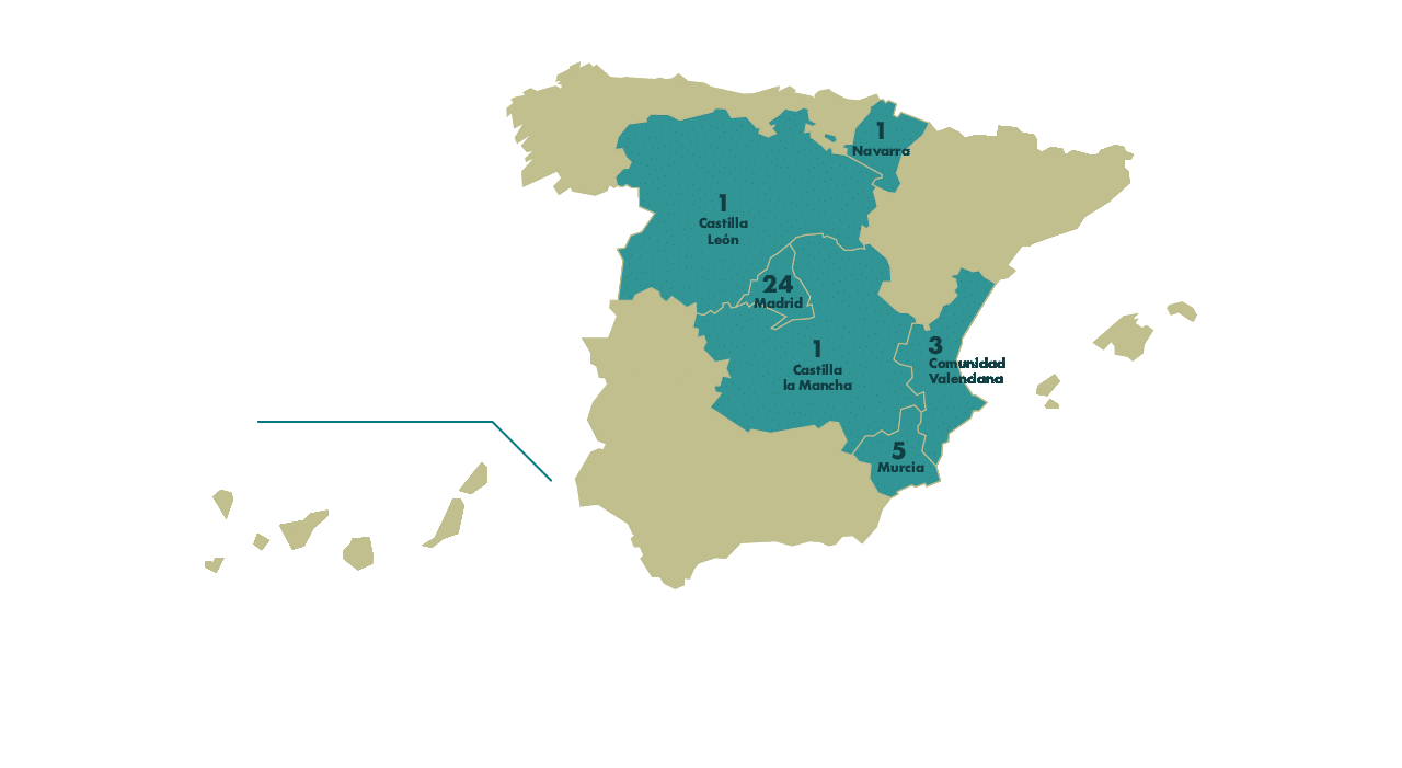 Mapa de Espa a que destaca varias regiones en color azul con etiquetas num ricas y nombres de provincias. Descripci n generada con IA