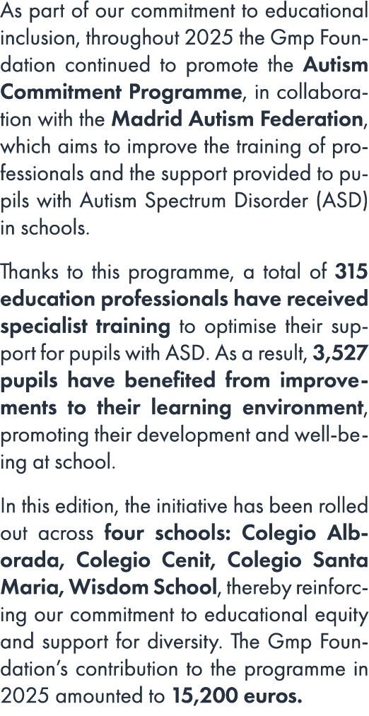 As part of our commitment to educational inclusion, throughout 2025 the Gmp Foundation continued to promote the Autis...