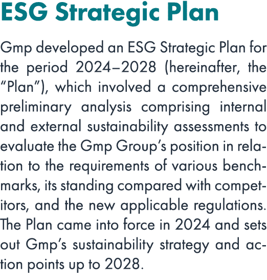 ESG Strategic Plan Gmp developed an ESG Strategic Plan for the period 2024–2028 (hereinafter, the “Plan”), which invo...