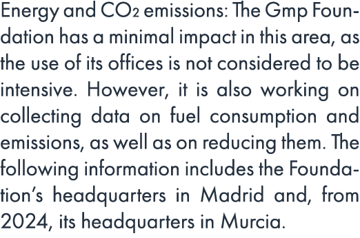 Energy and CO₂ emissions: The Gmp Foundation has a minimal impact in this area, as the use of its offices is not cons...