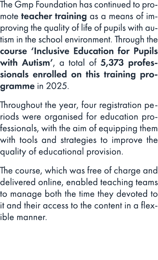 The Gmp Foundation has continued to promote teacher training as a means of improving the quality of life of pupils wi...