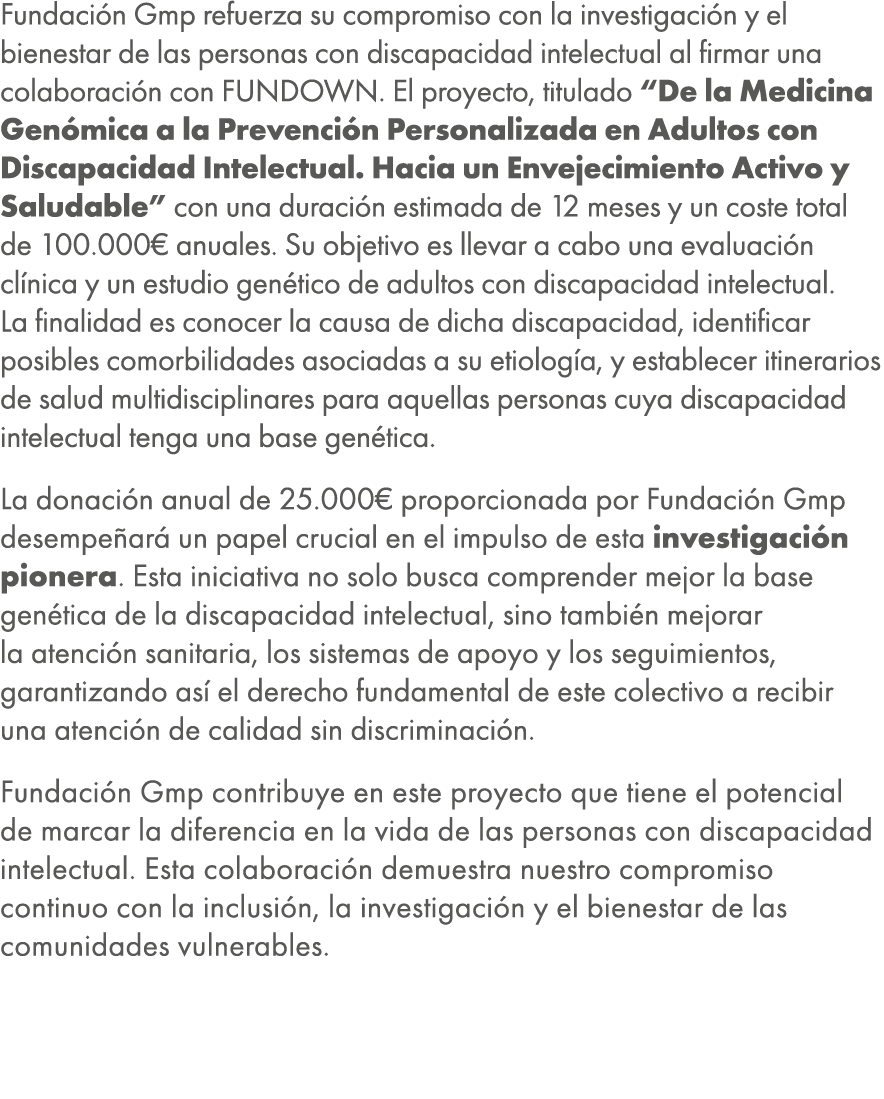 Fundaci n Gmp refuerza su compromiso con la investigaci n y el bienestar de las personas con discapacidad intelectual...