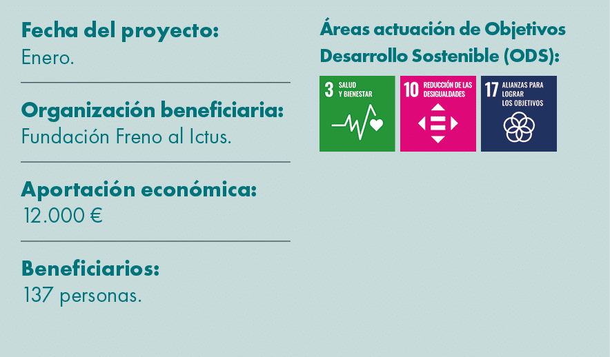 Fecha del proyecto: Enero. Organizaci n beneficiaria: Fundaci n Freno al Ictus. Aportaci n econ mica: 12.000 € Benefi...