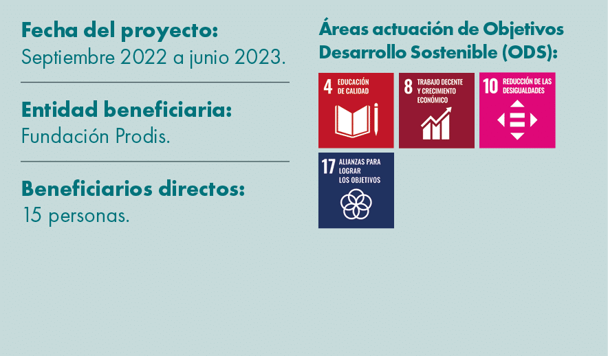 Fecha del proyecto: Septiembre 2022 a junio 2023. Entidad beneficiaria: Fundaci n Prodis. Beneficiarios directos: 15 ...