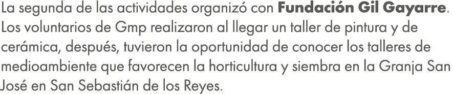 La segunda de las actividades organiz con Fundaci n Gil Gayarre. Los voluntarios de Gmp realizaron al llegar un tall...