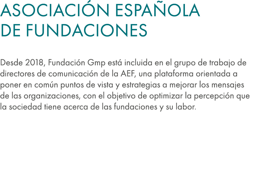 Asociaci n Espa ola de Fundaciones Desde 2018, Fundaci n Gmp est incluida en el grupo de trabajo de directores de co...