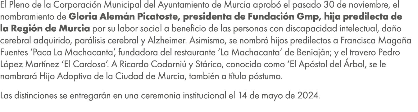 El Pleno de la Corporaci n Municipal del Ayuntamiento de Murcia aprob el pasado 30 de noviembre, el nombramiento de ...