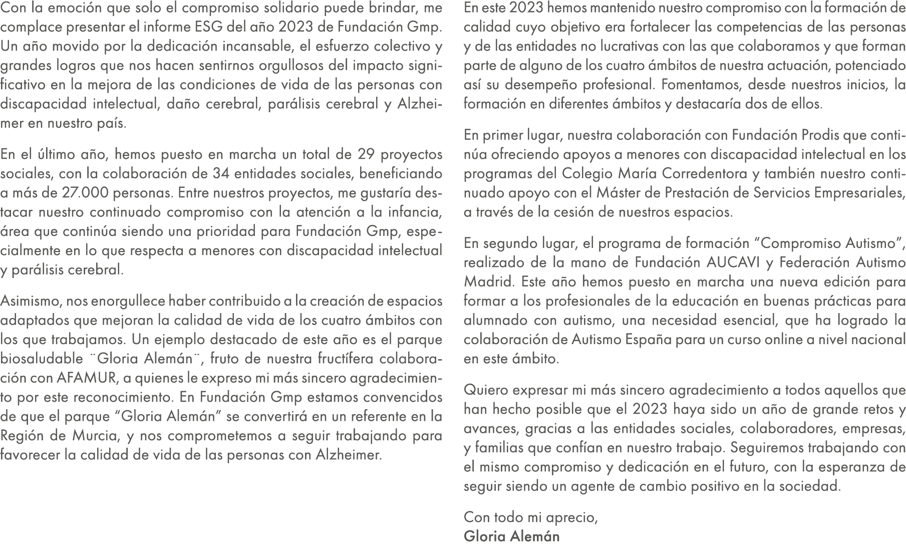 Con la emoci n que solo el compromiso solidario puede brindar, me complace presentar el informe ESG del a o 2023 de F...