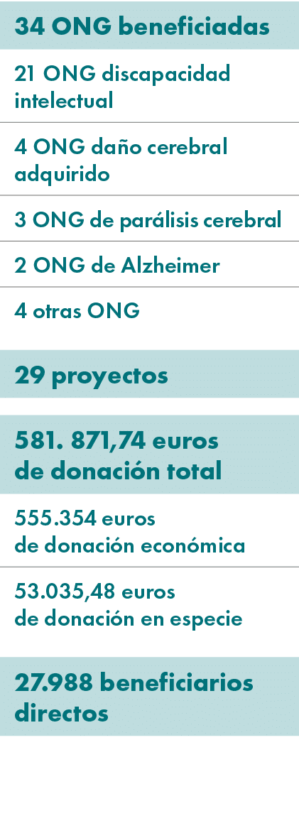 34 ONG beneficiadas ,21 ONG discapacidad intelectual,4 ONG da o cerebral adquirido,3 ONG de par lisis cerebral,2 ONG ...