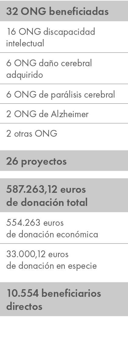 32 ONG beneficiadas,16 ONG discapacidad intelectual,6 ONG da o cerebral adquirido,6 ONG de par lisis cerebral,2 ONG d...