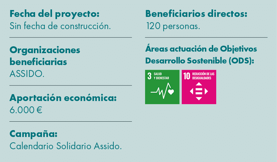 Fecha del proyecto: Sin fecha de construcci n. Organizaciones beneficiarias ASSIDO. Aportaci n econ mica: 6.000 € Cam...