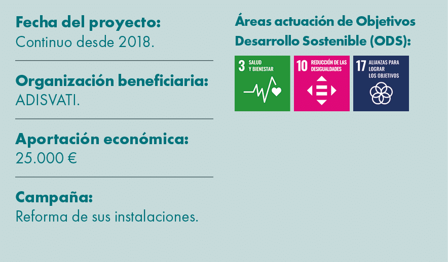 Fecha del proyecto: Continuo desde 2018. Organizaci n beneficiaria: ADISVATI. Aportaci n econ mica: 25.000 € Campa a:...