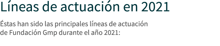 Líneas de actuación en 2021  Éstas han sido las principales líneas de actuación de Fundación Gmp durante el año 2021: 
