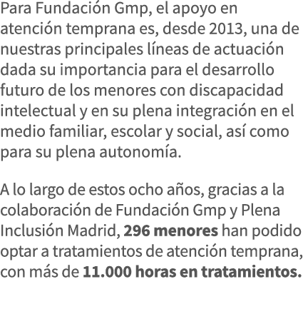 Para Fundación Gmp, el apoyo en atención temprana es, desde 2013, una de nuestras principales líneas de actuación dad   