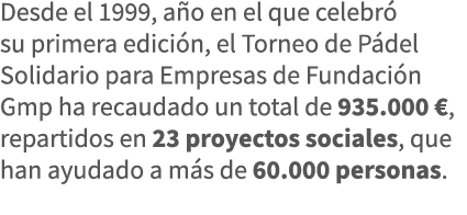 Desde el 1999, año en el que celebró su primera edición, el Torneo de Pádel Solidario para Empresas de Fundación Gmp    