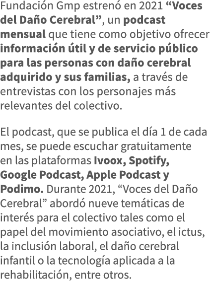 Fundación Gmp estrenó en 2021  Voces del Daño Cerebral , un podcast mensual que tiene como objetivo ofrecer informaci   