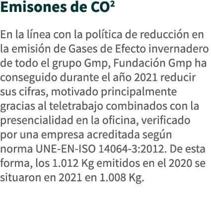 Emisones de CO2 En la línea con la política de reducción en la emisión de Gases de Efecto invernadero de todo el grup   