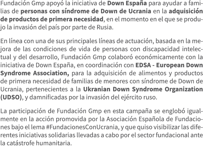 Fundaci n Gmp apoy la iniciativa de Down Espa a para ayudar a familias de personas con s ndrome de Down de Ucrania e...