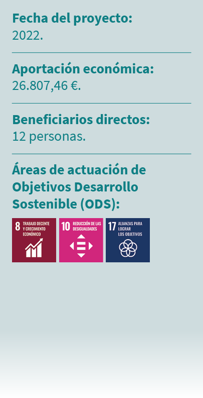 Fecha del proyecto: 2022. Aportaci n econ mica: 26.807,46 €. Beneficiarios directos: 12 personas. reas de actuaci n ...