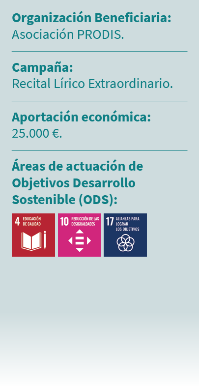 Organizaci n Beneficiaria: Asociaci n PRODIS. Campa a: Recital L rico Extraordinario. Aportaci n econ mica: 25.000 €....