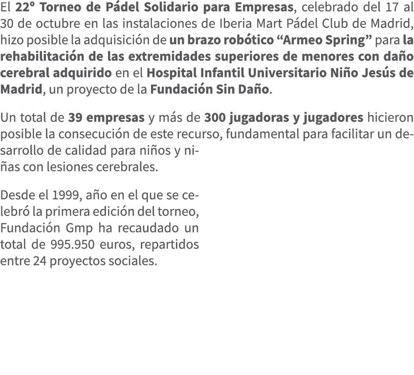 El 22º Torneo de P del Solidario para Empresas, celebrado del 17 al 30 de octubre en las instalaciones de Iberia Mart...