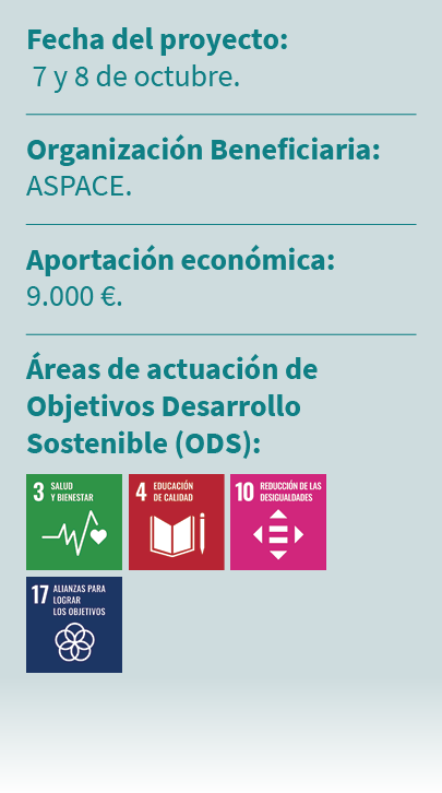 Fecha del proyecto: 7 y 8 de octubre. Organizaci n Beneficiaria: ASPACE. Aportaci n econ mica: 9.000 €. reas de actu...