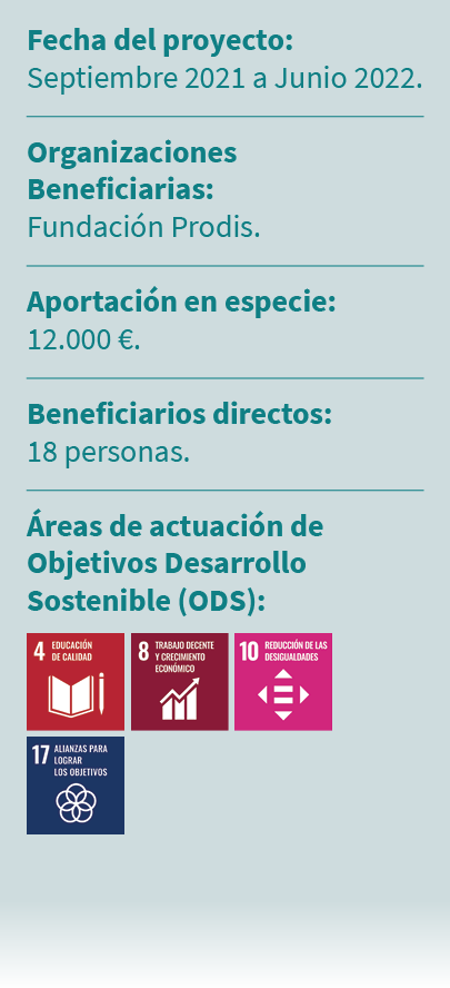 Fecha del proyecto: Septiembre 2021 a Junio 2022. Organizaciones Beneficiarias: Fundaci n Prodis. Aportaci n en espec...