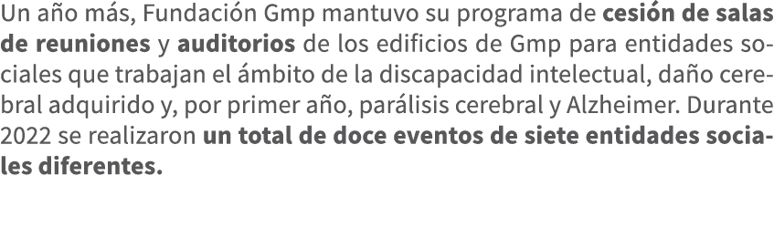 Un a o m s, Fundaci n Gmp mantuvo su programa de cesi n de salas de reuniones y auditorios de los edificios de Gmp pa...