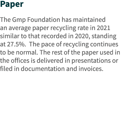 Paper The Gmp Foundation has maintained an average paper recycling rate in 2021 similar to that recorded in 2020, sta   