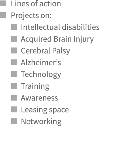 ￼ Lines of action ￼ Projects on: ￼ Intellectual disabilities ￼ Acquired Brain Injury ￼ Cerebral Palsy ￼ Alzheimer’s ￼...