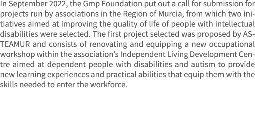 In September 2022, the Gmp Foundation put out a call for submission for projects run by associations in the Region of...