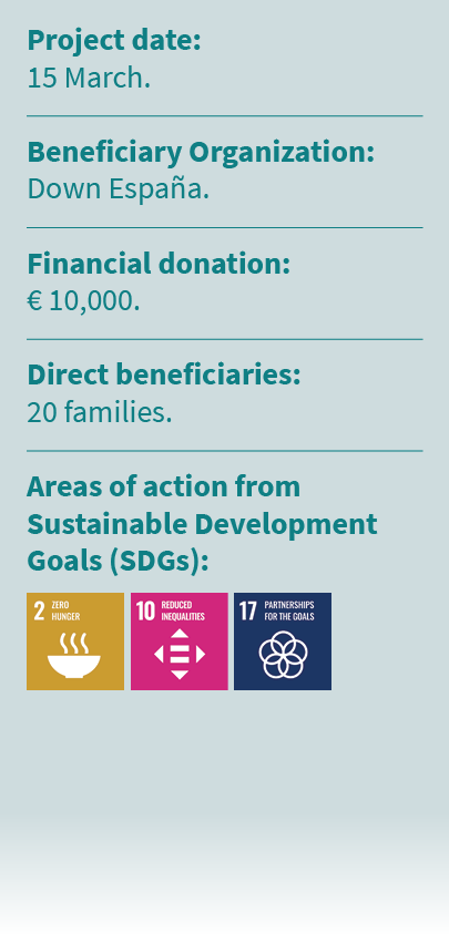 Project date: 15 March. Beneficiary Organization: Down Espa a. Financial donation: € 10,000. Direct beneficiaries: 20...