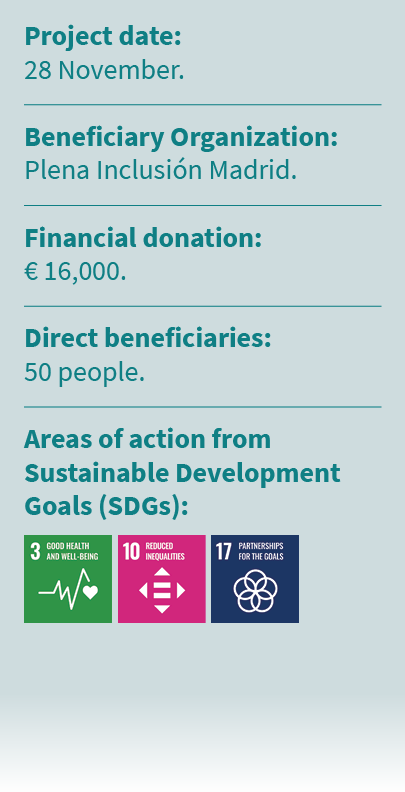 Project date: 28 November. Beneficiary Organization: Plena Inclusi n Madrid. Financial donation: € 16,000. Direct ben...