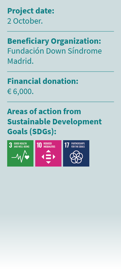 Project date: 2 October. Beneficiary Organization: Fundaci n Down S ndrome Madrid. Financial donation: € 6,000. Areas...